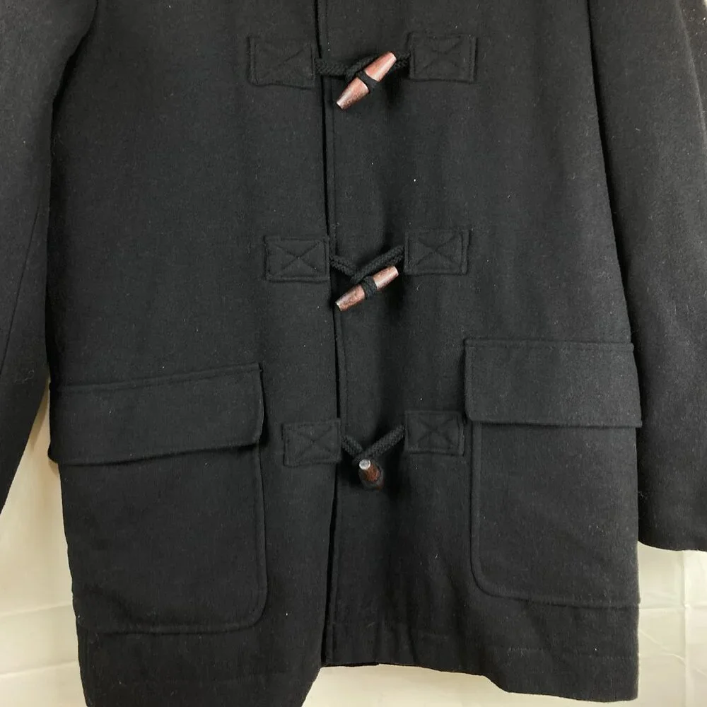 NWT Gap Womens‎ Sz S Wool Duffle Coat W/ Hood Toggle Buttons Black Pea Coat